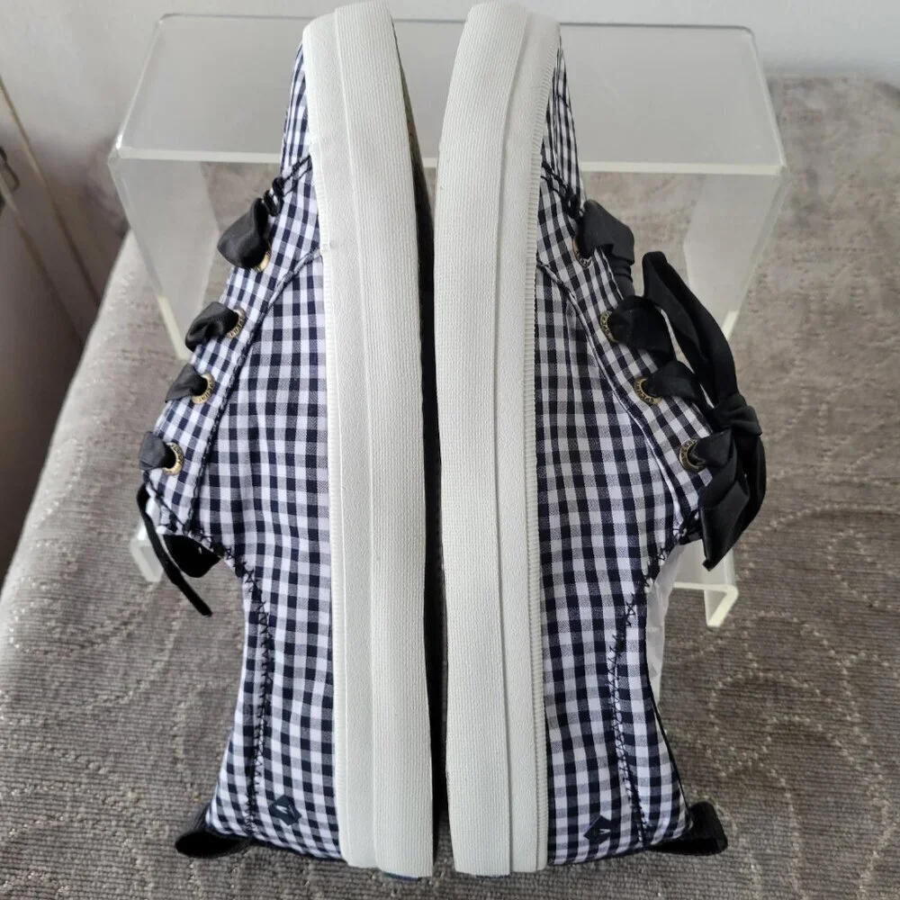 NWT - Sperry Top Sider Tennis Shoes Black/White Gingham Satin Laces (Size: 6.5)